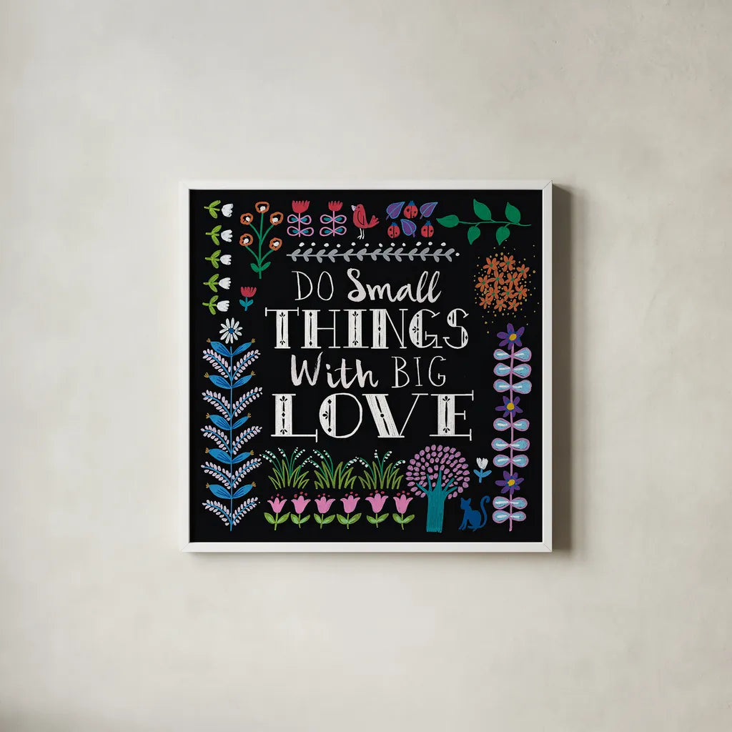 Bright Folklore Inspiration I by Wild Apple Portfolio. Shown in a crisp white glass frame for a clean and minimalist style. Available as an archival giclee rolled canvas, fine art paper, or poster print. SKU 28539a.