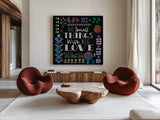 Bright Folklore Inspiration I by Wild Apple Portfolio. Shown as extra-large giant wall art in a modern living room. Available as an archival giclee rolled canvas, fine art paper, or poster print. SKU 28539a.