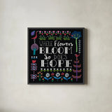 Bright Folklore Inspiration II by Wild Apple Portfolio. Shown in a sleek black glass frame for a contemporary gallery look. Available as an archival giclee rolled canvas, fine art paper, or poster print. SKU 28540a.