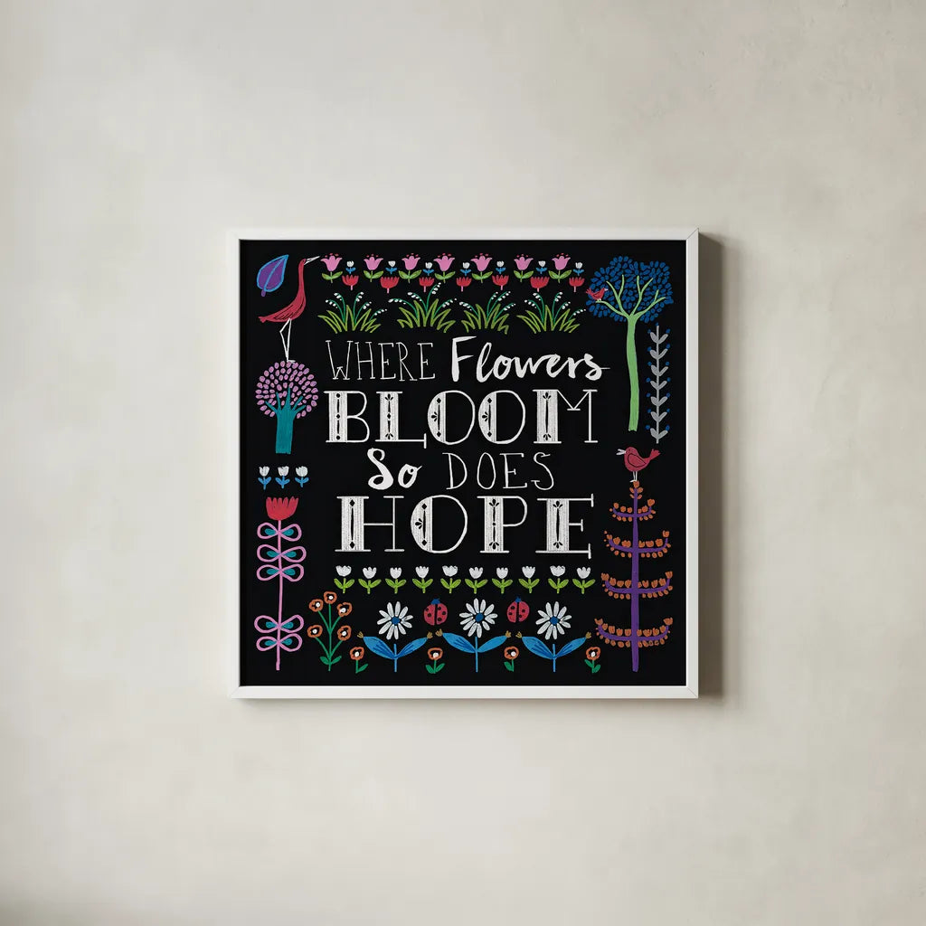 Bright Folklore Inspiration II by Wild Apple Portfolio. Shown in a crisp white glass frame for a clean and minimalist style. Available as an archival giclee rolled canvas, fine art paper, or poster print. SKU 28540a.