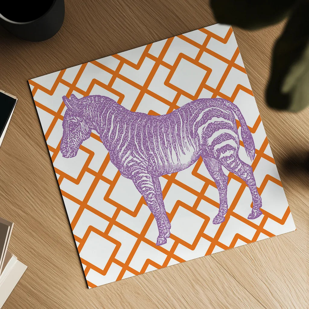 Bright Menagerie Zebra by Wild Apple Portfolio. Shown as a detailed flat fine art print, highlighting archival giclee quality. Available as an archival giclee rolled canvas, fine art paper, or poster print. SKU 25687a.
