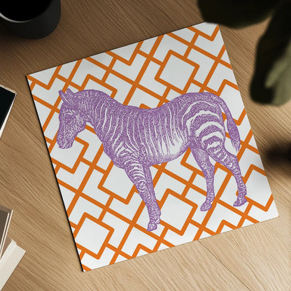 Bright Menagerie Zebra by Wild Apple Portfolio. Shown as a detailed flat fine art print, highlighting archival giclee quality. Available as an archival giclee rolled canvas, fine art paper, or poster print. SKU 25687a.