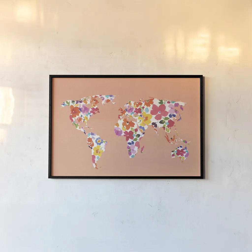 Bright World - No Words Peach by Wild Apple Portfolio. shown as a paper print in a black flame. Available as a archival giclee rolled canvas, fine art paper, or poster print. SKU 47201i.