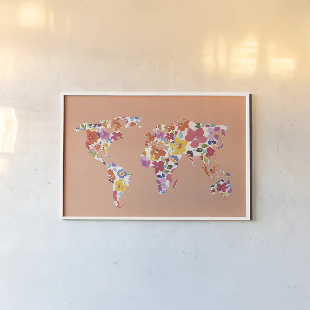 Bright World - No Words Peach by Wild Apple Portfolio. shown as a paper print in a white frame. Available as a archival giclee rolled canvas, fine art paper, or poster print. SKU 47201i.