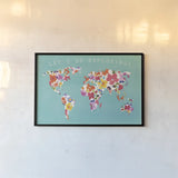 Bright World Teal by Wild Apple Portfolio. shown as a paper print in a black flame. Available as a archival giclee rolled canvas, fine art paper, or poster print. SKU 45666i.