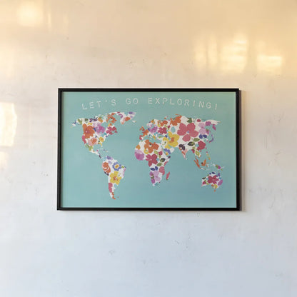 Bright World Teal by Wild Apple Portfolio. shown as a paper print in a black flame. Available as a archival giclee rolled canvas, fine art paper, or poster print. SKU 45666i.