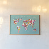 Bright World Teal by Wild Apple Portfolio. shown as a paper print in a natural frame. Available as a archival giclee rolled canvas, fine art paper, or poster print. SKU 45666i.