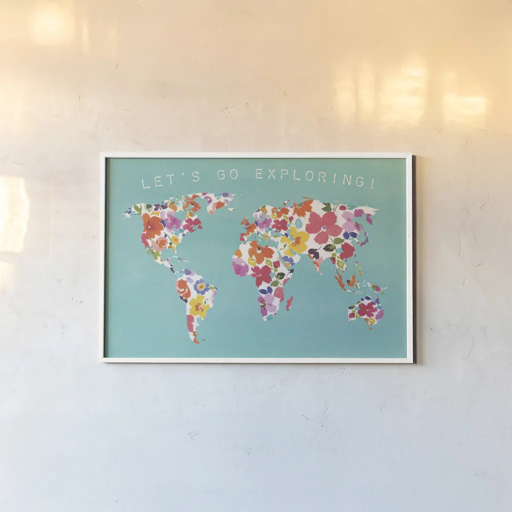Bright World Teal by Wild Apple Portfolio. shown as a paper print in a white frame. Available as a archival giclee rolled canvas, fine art paper, or poster print. SKU 45666i.
