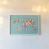 Bright World Teal by Wild Apple Portfolio. shown as a paper print in a white frame. Available as a archival giclee rolled canvas, fine art paper, or poster print. SKU 45666i.