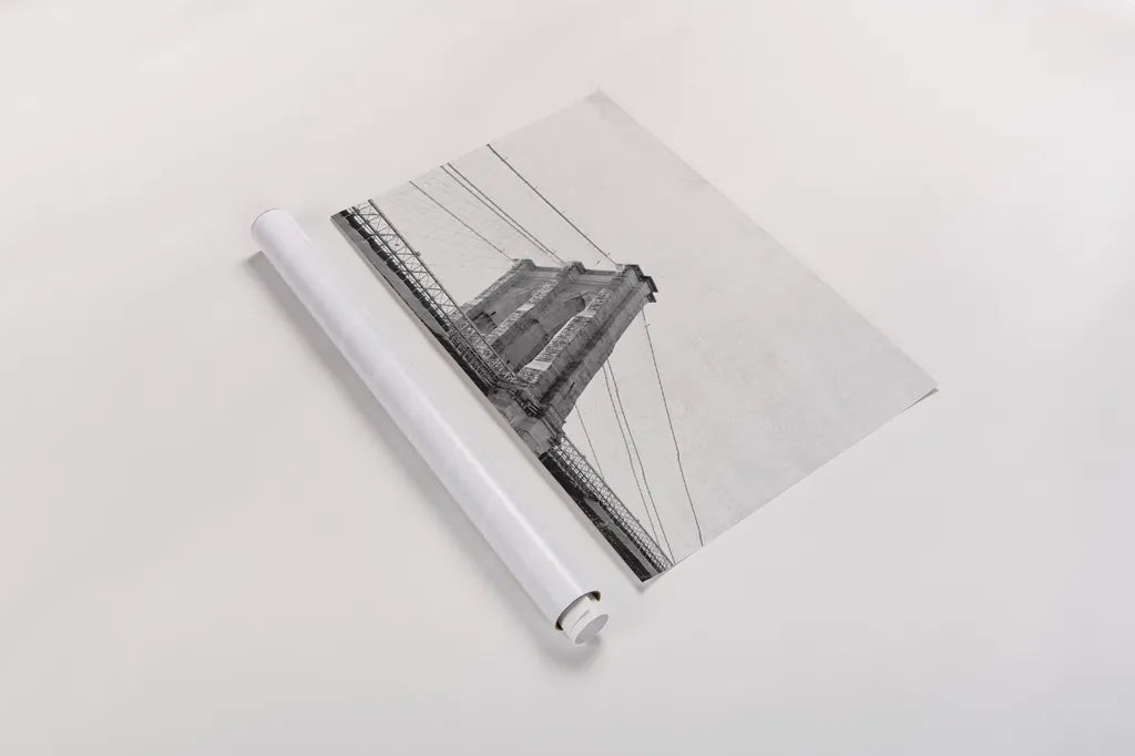 Brooklyn Bridge From Below by Wild Apple Portfolio. shown as a rolled paper print. Available as archival giclee rolled canvas, fine art paper, or poster print. SKU 67630i.