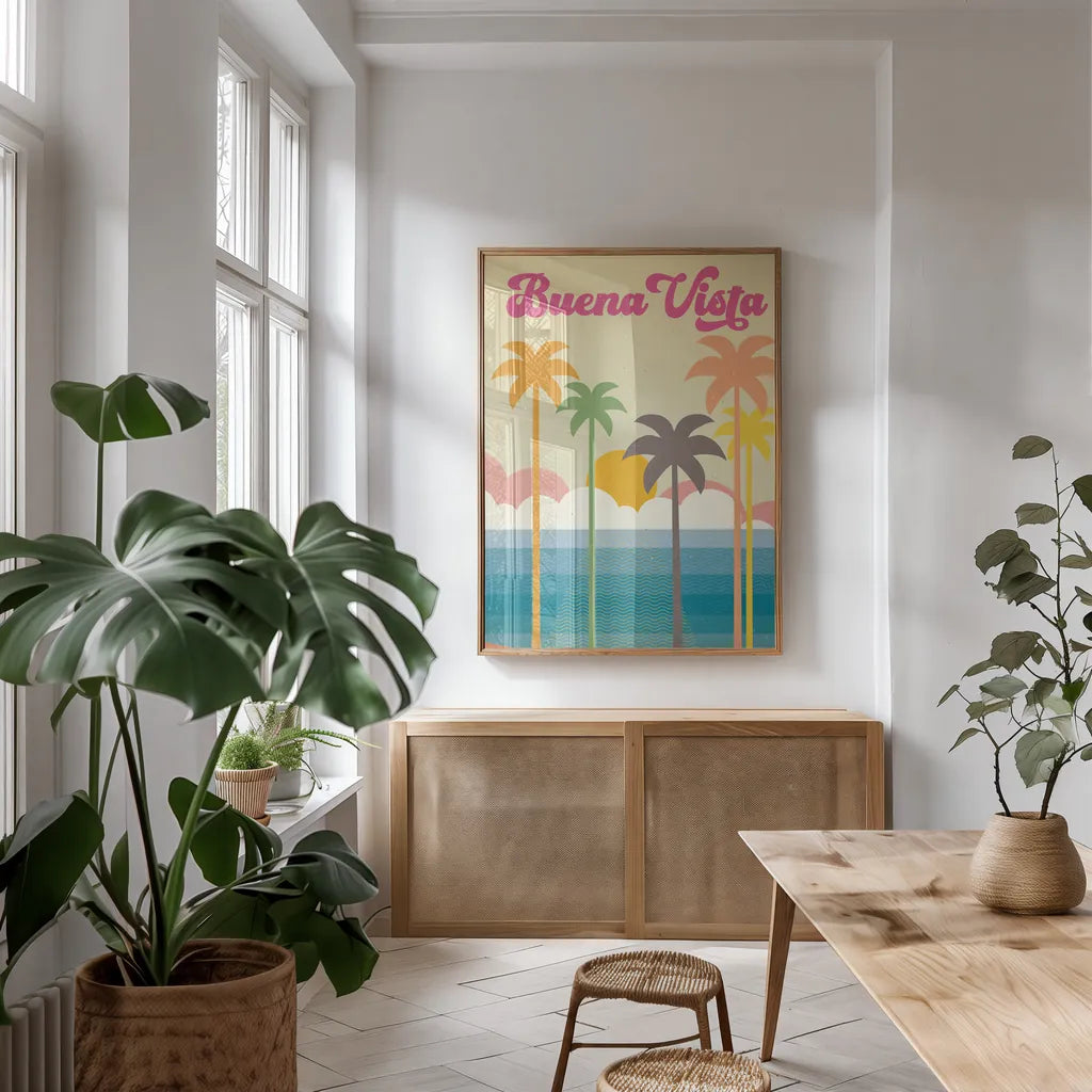 Buena Vista Light by Wild Apple Portfolio. shown as a print in a natural wood frame in a dining room. Available as a archival giclee rolled canvas, fine art paper, or poster print. SKU 71258h.