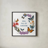 Butterfly Garden II by Wild Apple Portfolio. Shown in a sleek black glass frame for a contemporary gallery look. Available as an archival giclee rolled canvas, fine art paper, or poster print. SKU 81460a.