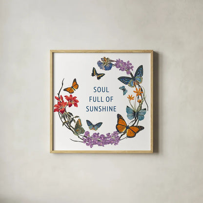 Butterfly Garden II by Wild Apple Portfolio. Shown in a natural wood glass frame for a timeless modern aesthetic. Available as an archival giclee rolled canvas, fine art paper, or poster print. SKU 81460a.