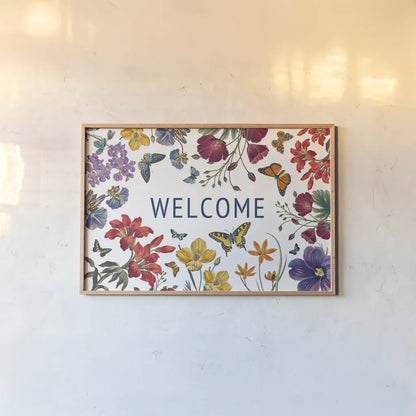 Butterfly Garden V by Wild Apple Portfolio. shown as a paper print in a natural frame. Available as a archival giclee rolled canvas, fine art paper, or poster print. SKU 81463i.