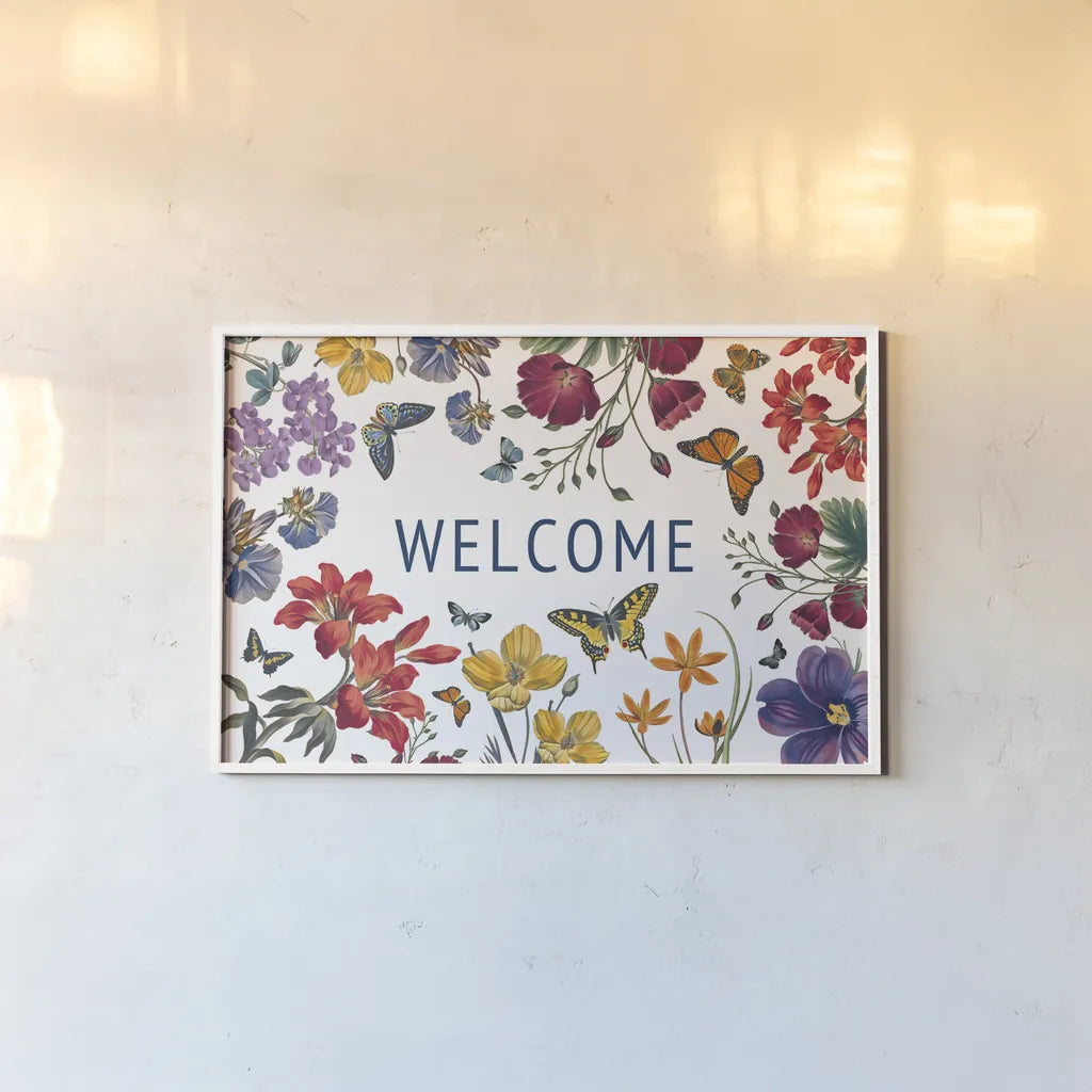 Butterfly Garden V by Wild Apple Portfolio. shown as a paper print in a white frame. Available as a archival giclee rolled canvas, fine art paper, or poster print. SKU 81463i.