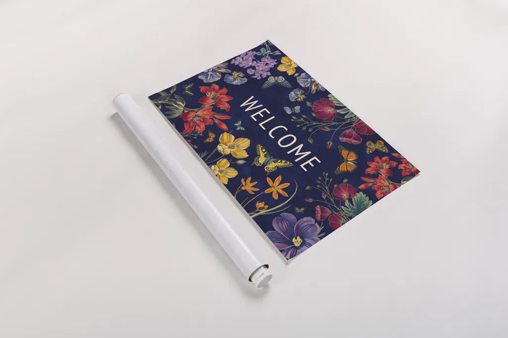 Butterfly Garden V Dark by Wild Apple Portfolio. shown as a rolled paper print. Available as archival giclee rolled canvas, fine art paper, or poster print. SKU 81467i.