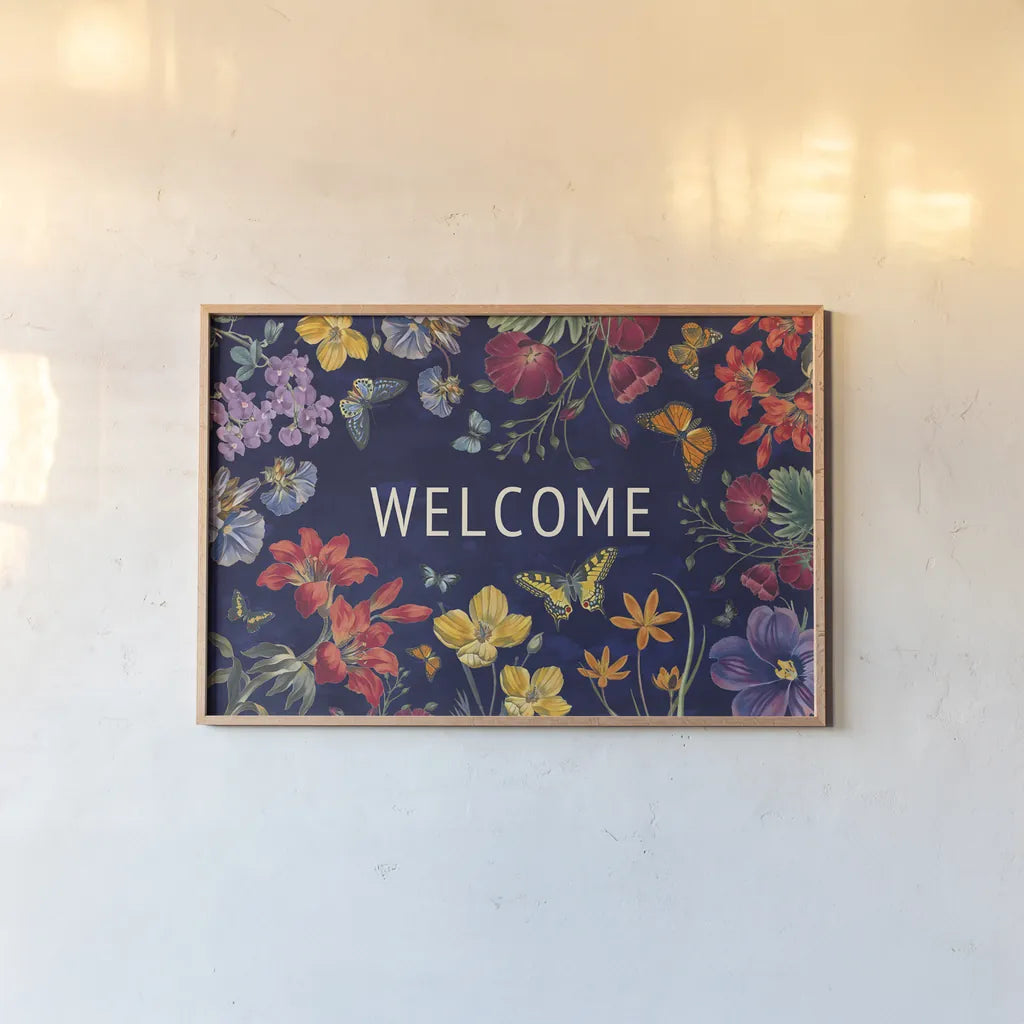 Butterfly Garden V Dark by Wild Apple Portfolio. shown as a paper print in a natural frame. Available as a archival giclee rolled canvas, fine art paper, or poster print. SKU 81467i.