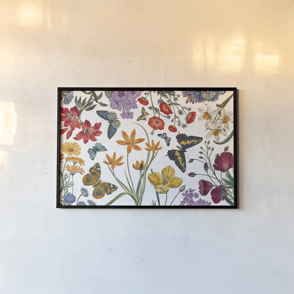 Butterfly Garden VI by Wild Apple Portfolio. shown as a paper print in a black flame. Available as a archival giclee rolled canvas, fine art paper, or poster print. SKU 81464i.