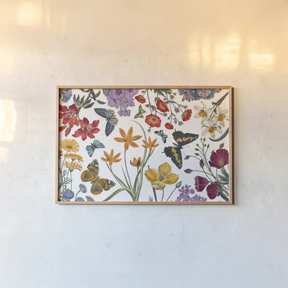 Butterfly Garden VI by Wild Apple Portfolio. shown as a paper print in a natural frame. Available as a archival giclee rolled canvas, fine art paper, or poster print. SKU 81464i.