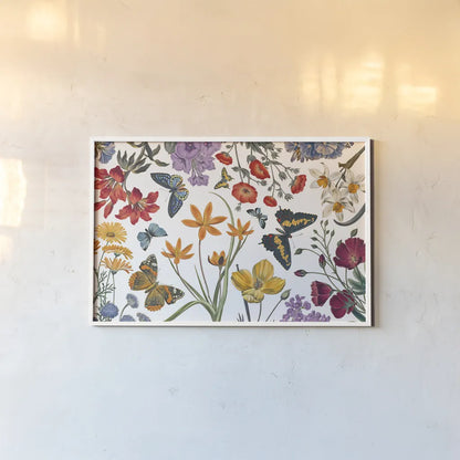 Butterfly Garden VI by Wild Apple Portfolio. shown as a paper print in a white frame. Available as a archival giclee rolled canvas, fine art paper, or poster print. SKU 81464i.