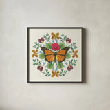 Butterfly Mandala I by Wild Apple Portfolio. Shown in a sleek black glass frame for a contemporary gallery look. Available as an archival giclee rolled canvas, fine art paper, or poster print. SKU 34402a.