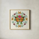 Butterfly Mandala I by Wild Apple Portfolio. Shown in a natural wood glass frame for a timeless modern aesthetic. Available as an archival giclee rolled canvas, fine art paper, or poster print. SKU 34402a.