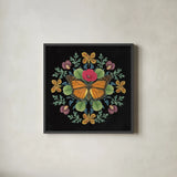 Butterfly Mandala I Black by Wild Apple Portfolio. Shown in a sleek black glass frame for a contemporary gallery look. Available as an archival giclee rolled canvas, fine art paper, or poster print. SKU 51118a.
