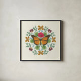 Butterfly Mandala I v2 by Wild Apple Portfolio. Shown in a sleek black glass frame for a contemporary gallery look. Available as an archival giclee rolled canvas, fine art paper, or poster print. SKU 35994a.