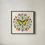 Butterfly Mandala III by Wild Apple Portfolio. Shown in a sleek black glass frame for a contemporary gallery look. Available as an archival giclee rolled canvas, fine art paper, or poster print. SKU 34404a.