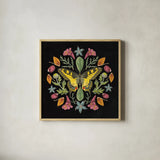 Butterfly Mandala III Black by Wild Apple Portfolio. Shown in a natural wood glass frame for a timeless modern aesthetic. Available as an archival giclee rolled canvas, fine art paper, or poster print. SKU 51121a.