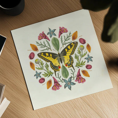Butterfly Mandala III v2 by Wild Apple Portfolio. Shown as a detailed flat fine art print, highlighting archival giclee quality. Available as an archival giclee rolled canvas, fine art paper, or poster print. SKU 35995a.