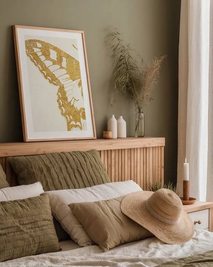 Butterfly Wings I by Wild Apple Portfolio. shown as a paper print in a natural frame. Available as a archival giclee rolled canvas, fine art paper, or poster print. SKU 74514h.