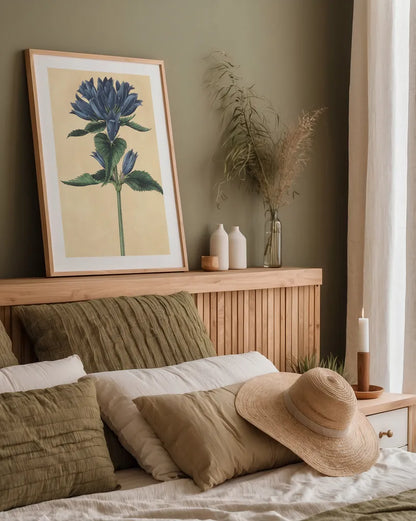 Campanula Vintage by Wild Apple Portfolio. shown as a paper print in a natural frame. Available as a archival giclee rolled canvas, fine art paper, or poster print. SKU 45390h.