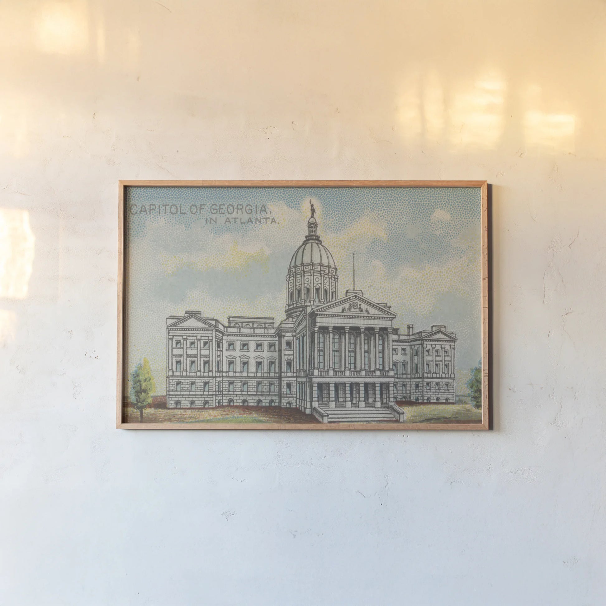 Capitol of Georgia in Atlanta by Wild Apple Portfolio. shown as a paper print in a natural frame. Available as a archival giclee rolled canvas, fine art paper, or poster print. SKU 101643i.