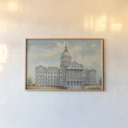 Capitol of Georgia in Atlanta by Wild Apple Portfolio. shown as a paper print in a natural frame. Available as a archival giclee rolled canvas, fine art paper, or poster print. SKU 101643i.