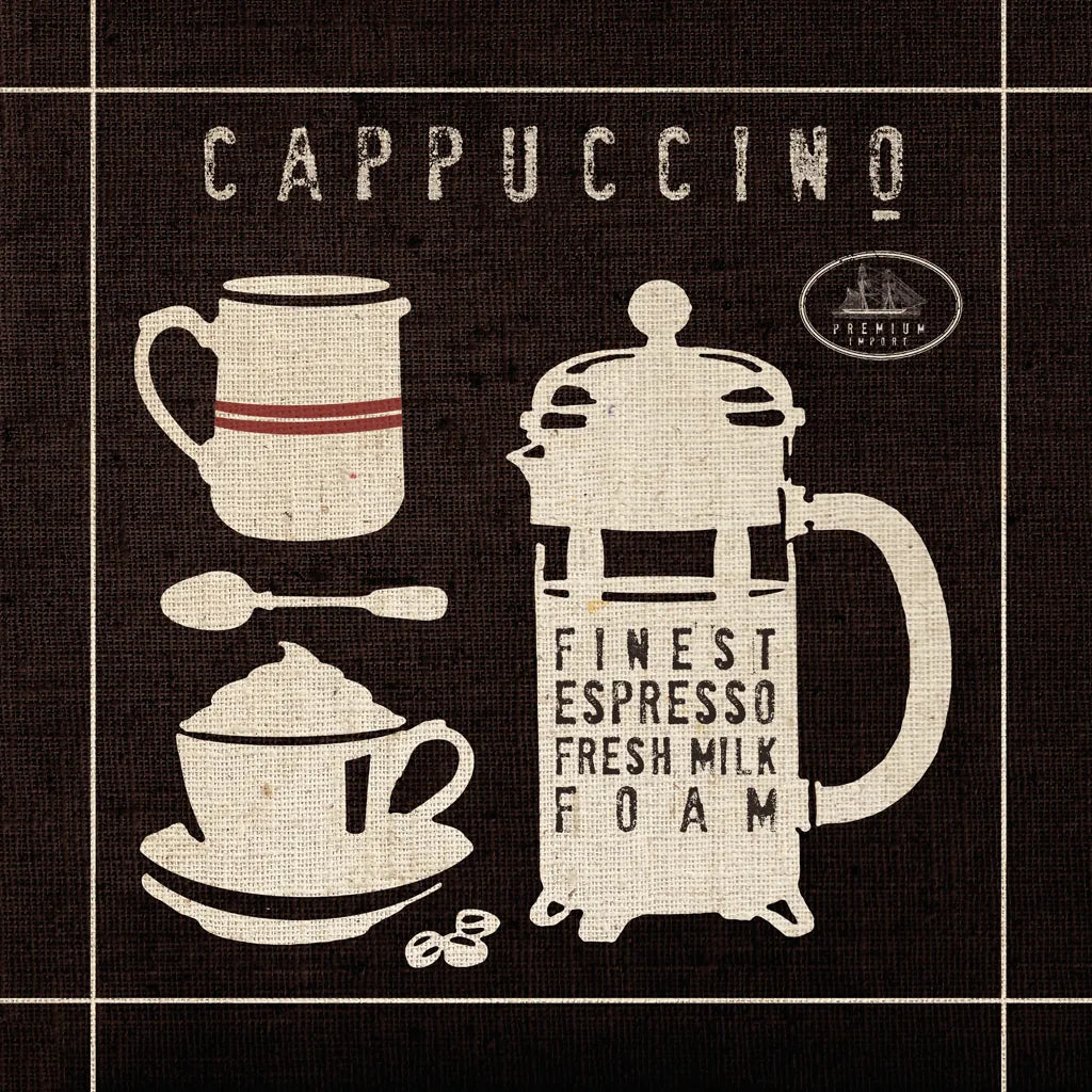 Cappucino on Linen Black by Wild Apple Portfolio. SKU 39917a. Archival Giclee Fine art print for wall decor.