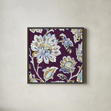 Ceylon Gardens III Plum by Wild Apple Portfolio. Shown in a sleek black glass frame for a contemporary gallery look. Available as an archival giclee rolled canvas, fine art paper, or poster print. SKU 51741a.