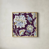 Ceylon Gardens III Plum by Wild Apple Portfolio. Shown in a natural wood glass frame for a timeless modern aesthetic. Available as an archival giclee rolled canvas, fine art paper, or poster print. SKU 51741a.