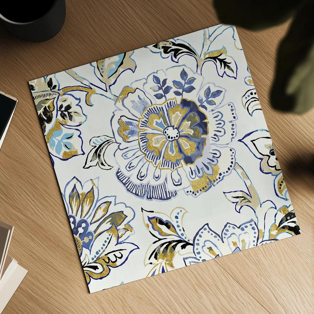 Ceylon Gardens IV Black and Gold by Wild Apple Portfolio. Shown as a detailed flat fine art print, highlighting archival giclee quality. Available as an archival giclee rolled canvas, fine art paper, or poster print. SKU 28729a.