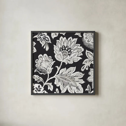 Ceylon Gardens V BW by Wild Apple Portfolio. Shown in a sleek black glass frame for a contemporary gallery look. Available as an archival giclee rolled canvas, fine art paper, or poster print. SKU 75655a.