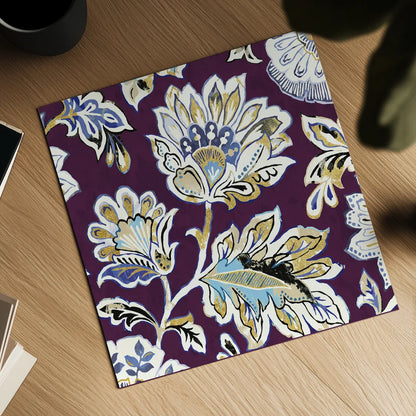 Ceylon Gardens V Plum by Wild Apple Portfolio. Shown as a detailed flat fine art print, highlighting archival giclee quality. Available as an archival giclee rolled canvas, fine art paper, or poster print. SKU 65148a.