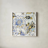 Ceylon Gardens VI Black and Gold by Wild Apple Portfolio. Shown in a crisp white glass frame for a clean and minimalist style. Available as an archival giclee rolled canvas, fine art paper, or poster print. SKU 28731a.
