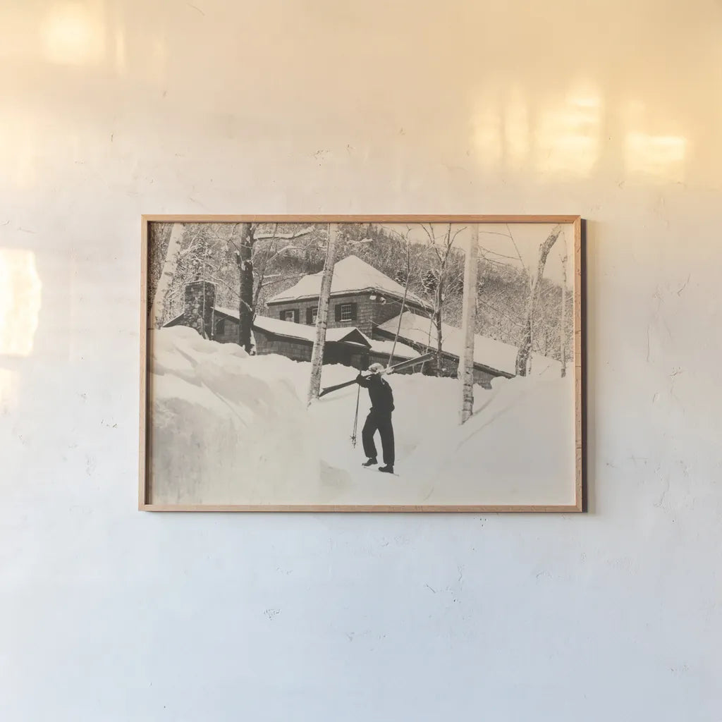 Chalet Day by Wild Apple Portfolio. shown as a paper print in a natural frame. Available as a archival giclee rolled canvas, fine art paper, or poster print. SKU 89984i.