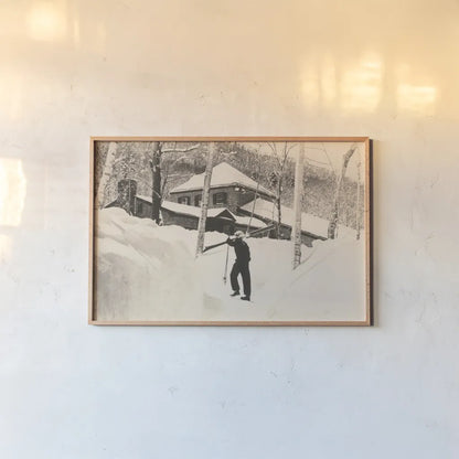 Chalet Day by Wild Apple Portfolio. shown as a paper print in a natural frame. Available as a archival giclee rolled canvas, fine art paper, or poster print. SKU 89984i.