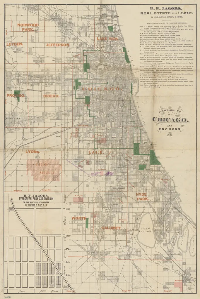Chicago 1889 Map by Wild Apple Portfolio. SKU 81968h. Archival Giclee Fine art print for wall decor.