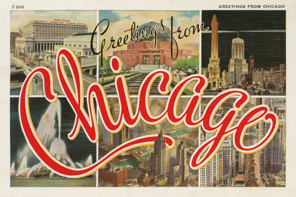 Chicago Postcard I v2 by Wild Apple Portfolio. SKU 83557i. Archival Giclee Fine art print for wall decor.