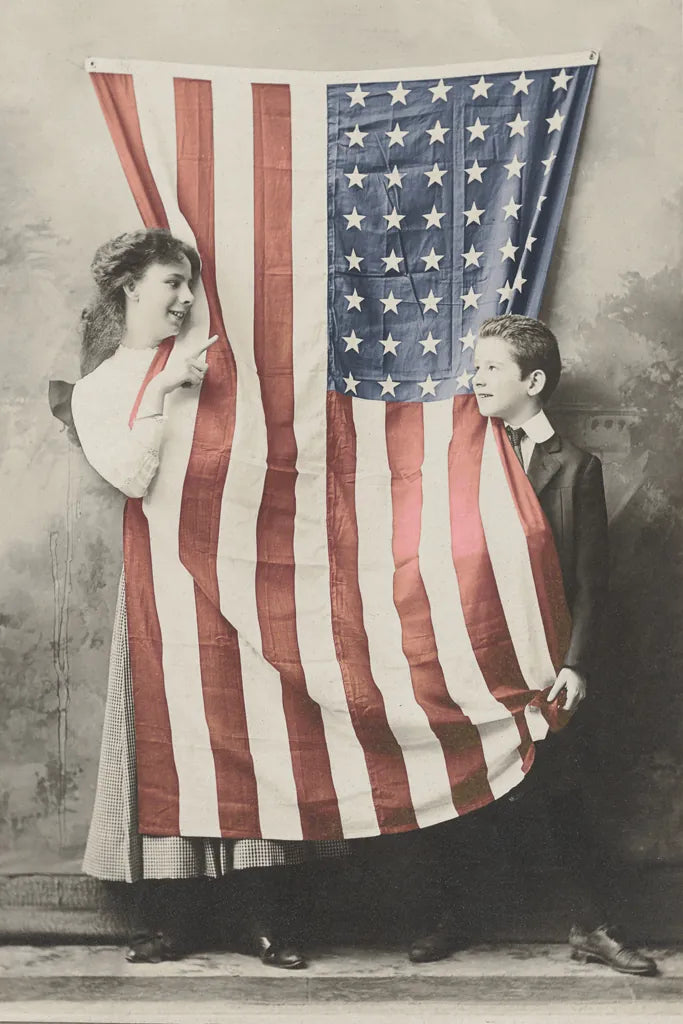 Children With American Flag by Wild Apple Portfolio. SKU 99050h. Archival Giclee Fine art print for wall decor.