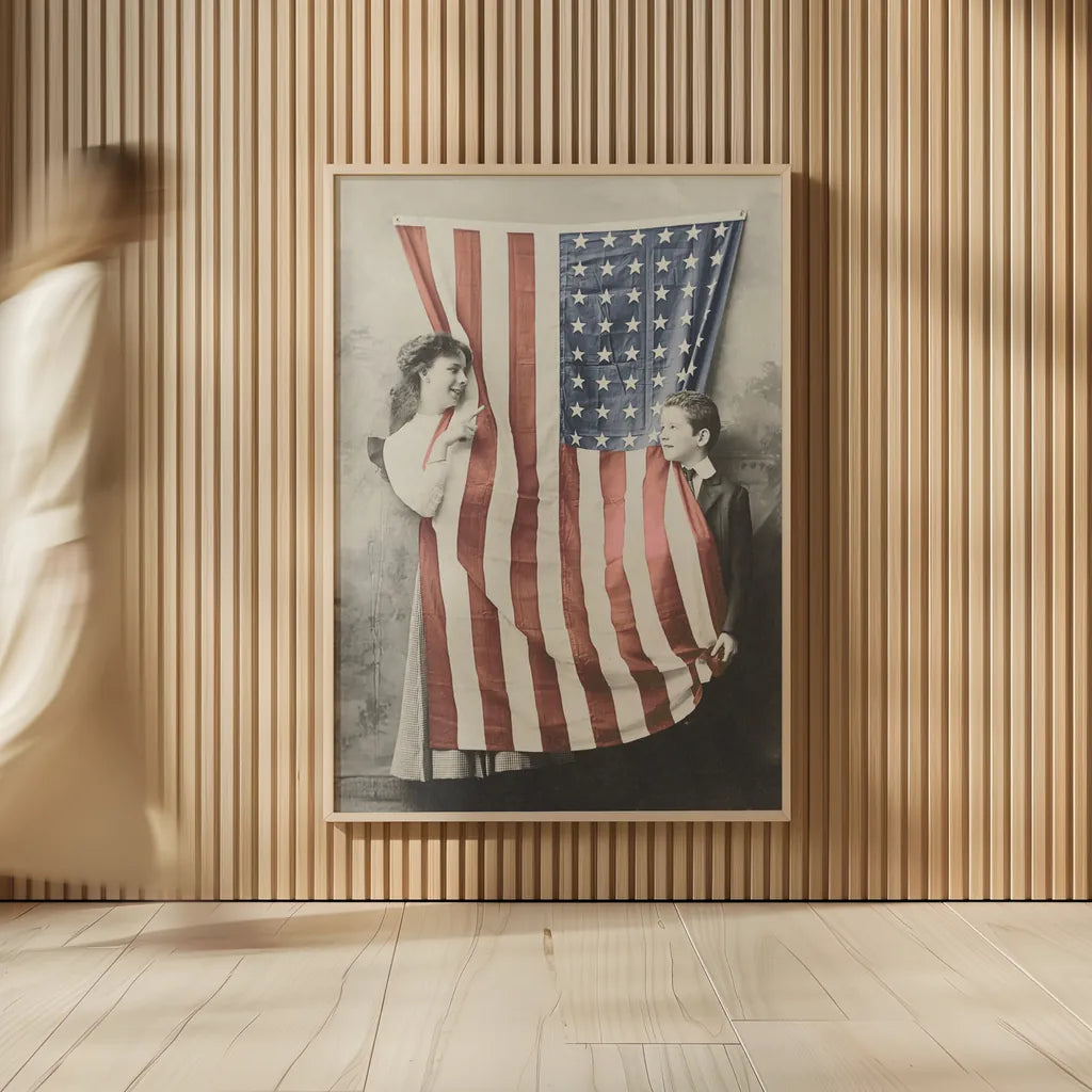 Children With American Flag by Wild Apple Portfolio. shown as over sized large wall art. Available as an archival giclee rolled canvas, fine art paper, or poster print. SKU 99050h.