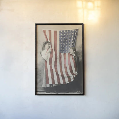 Children With American Flag by Wild Apple Portfolio. shown as a paper print in a black flame. Available as a archival giclee rolled canvas, fine art paper, or poster print. SKU 99050h.