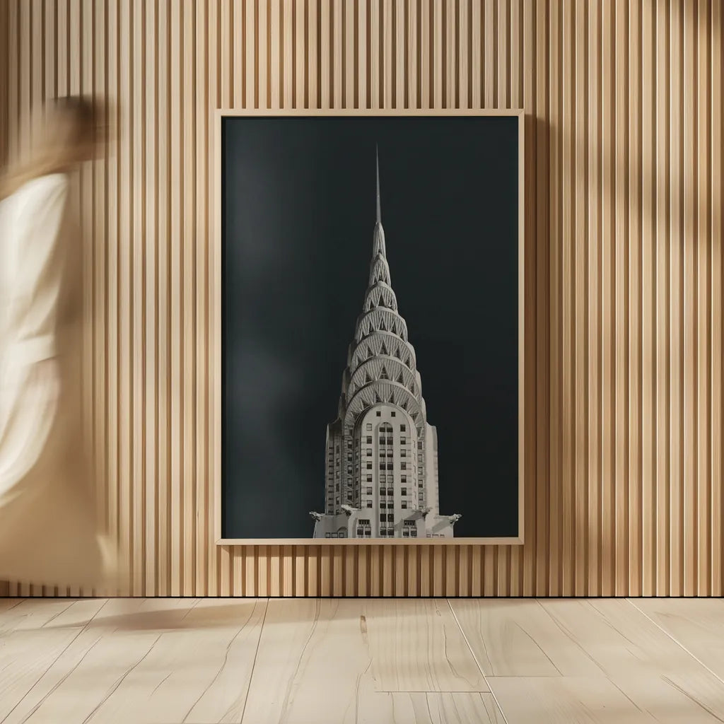 Chrysler Building on Black by Wild Apple Portfolio. shown as over sized large wall art. Available as an archival giclee rolled canvas, fine art paper, or poster print. SKU 68472h.